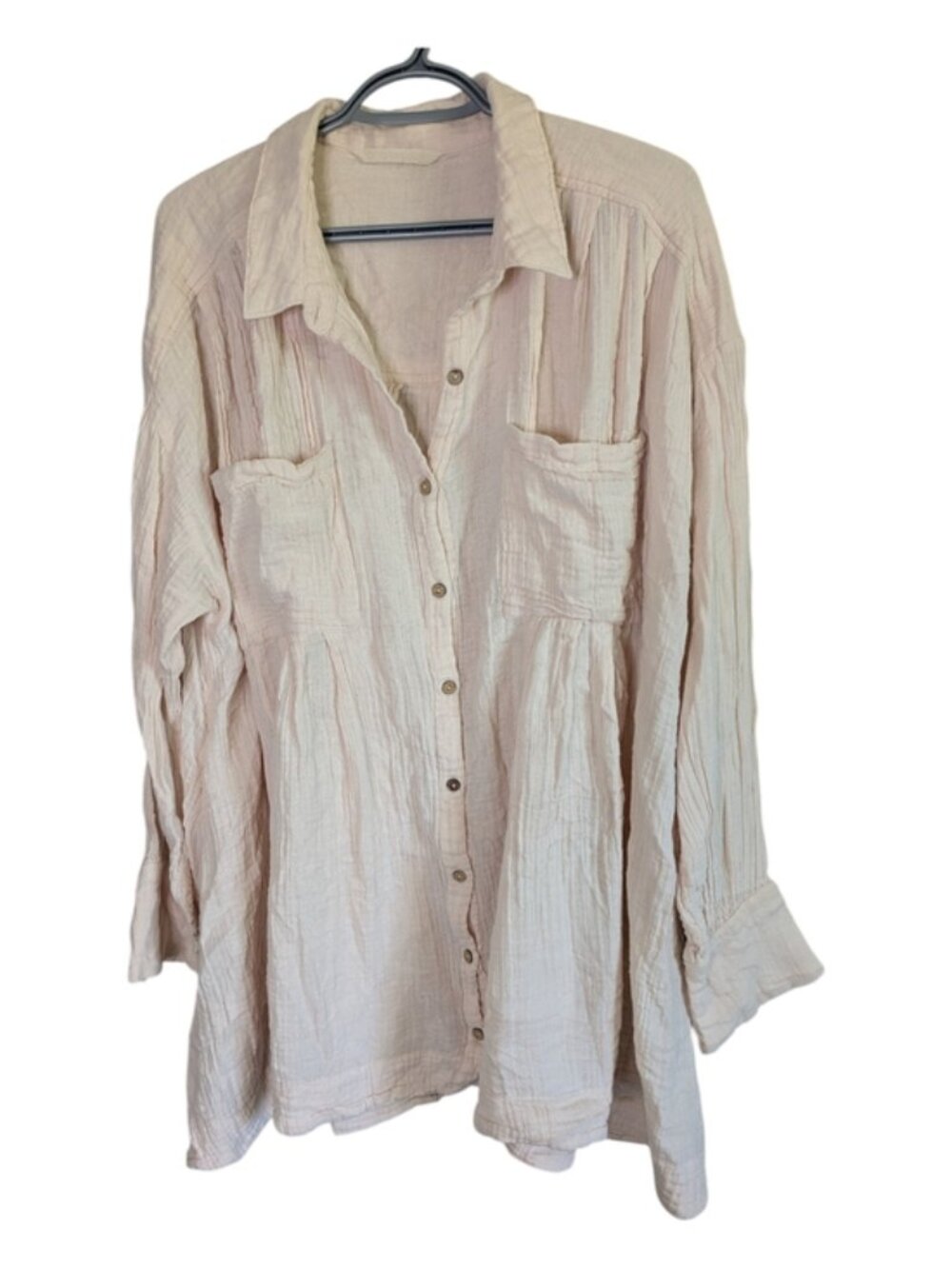 Free People The Voyager Shirtdress Oversized Pale Pink Crinkle Gauzy